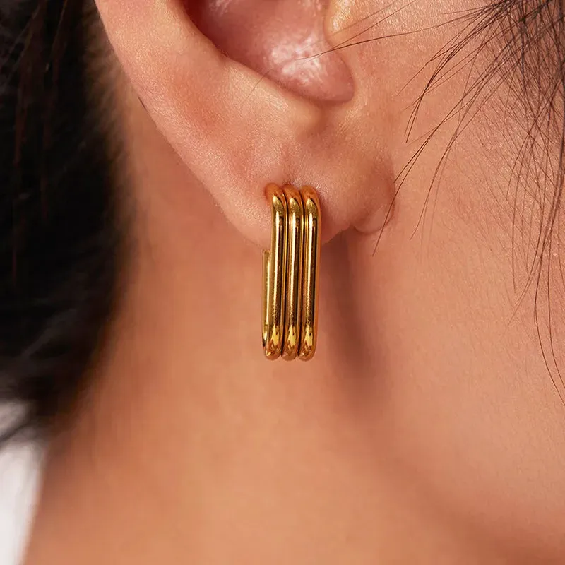 Layered Rectangular Hoop Earrings Gold