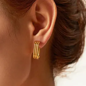 Layered Rectangular Hoop Earrings Gold