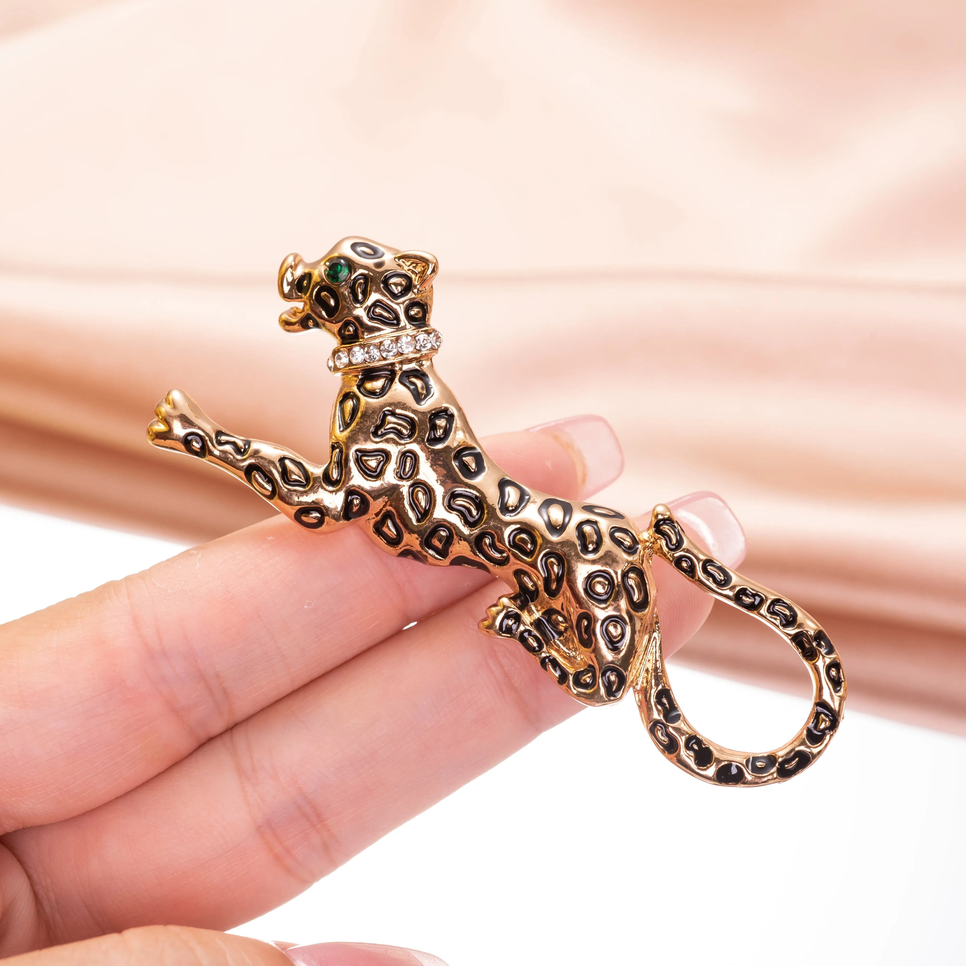 Leopard Brooch Pin and Pendant necklace Jewelry  in gold over brass with 22"steel chain