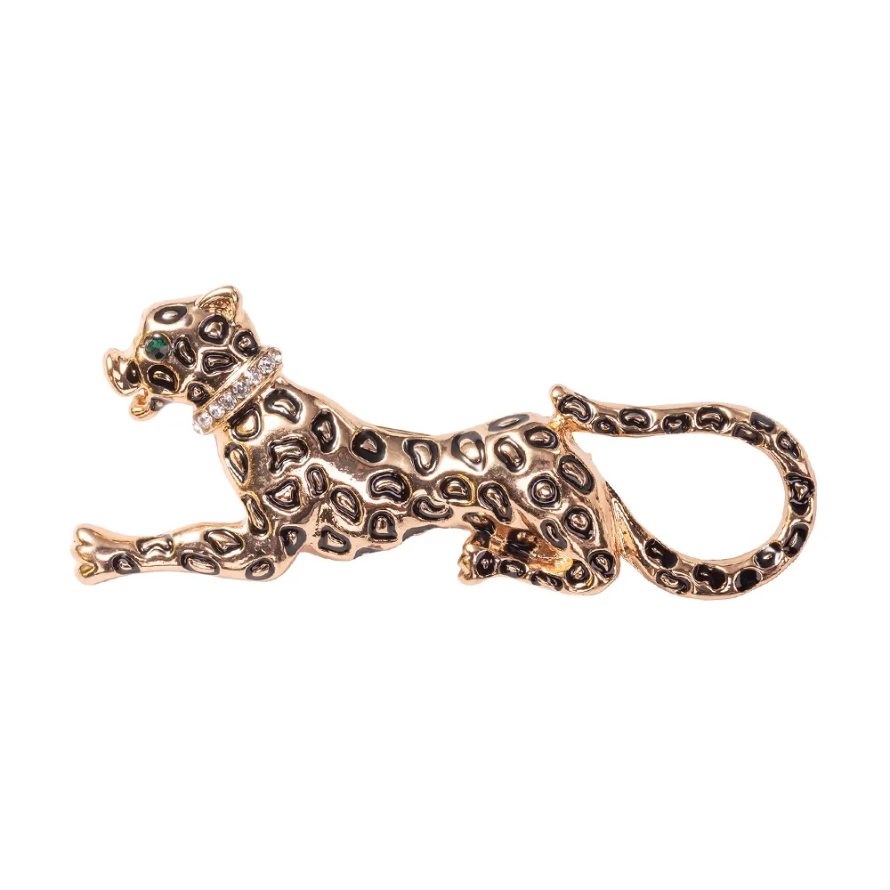 Leopard Brooch Pin and Pendant necklace Jewelry  in gold over brass with 22"steel chain