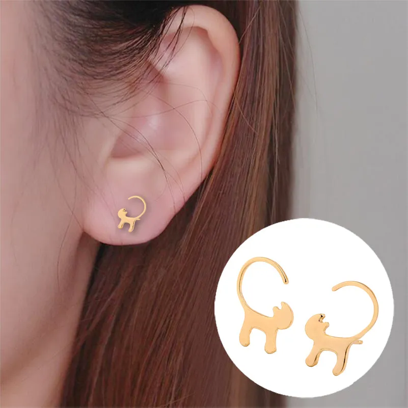 Long-tailed Cat Minimalist Earrings