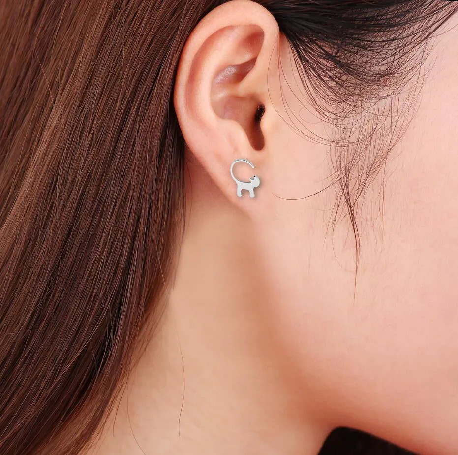 Long-tailed Cat Minimalist Earrings
