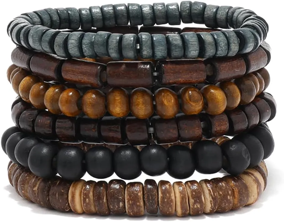 Long tiantian Mens Bracelets Beaded Bracelets for Men Wooden Bead Bracelet Stackable Mens Wood Bracelets Mens Jewelry Layered Stretch Bracelet Trendy Wooden Jewelry Gift for Men
