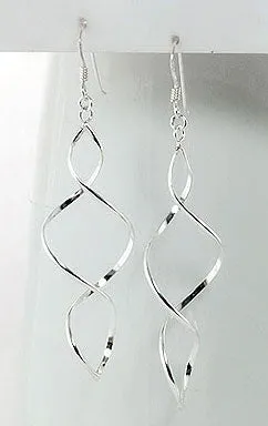 Long Twisted Spiral Icicle Anti-Tarnish Sterling Silver Hook Earrings