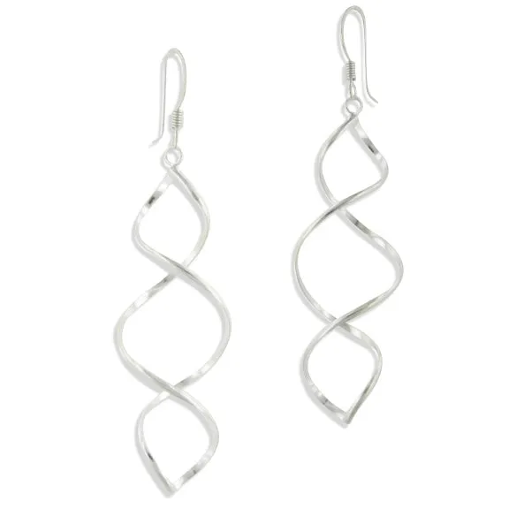 Long Twisted Spiral Icicle Anti-Tarnish Sterling Silver Hook Earrings