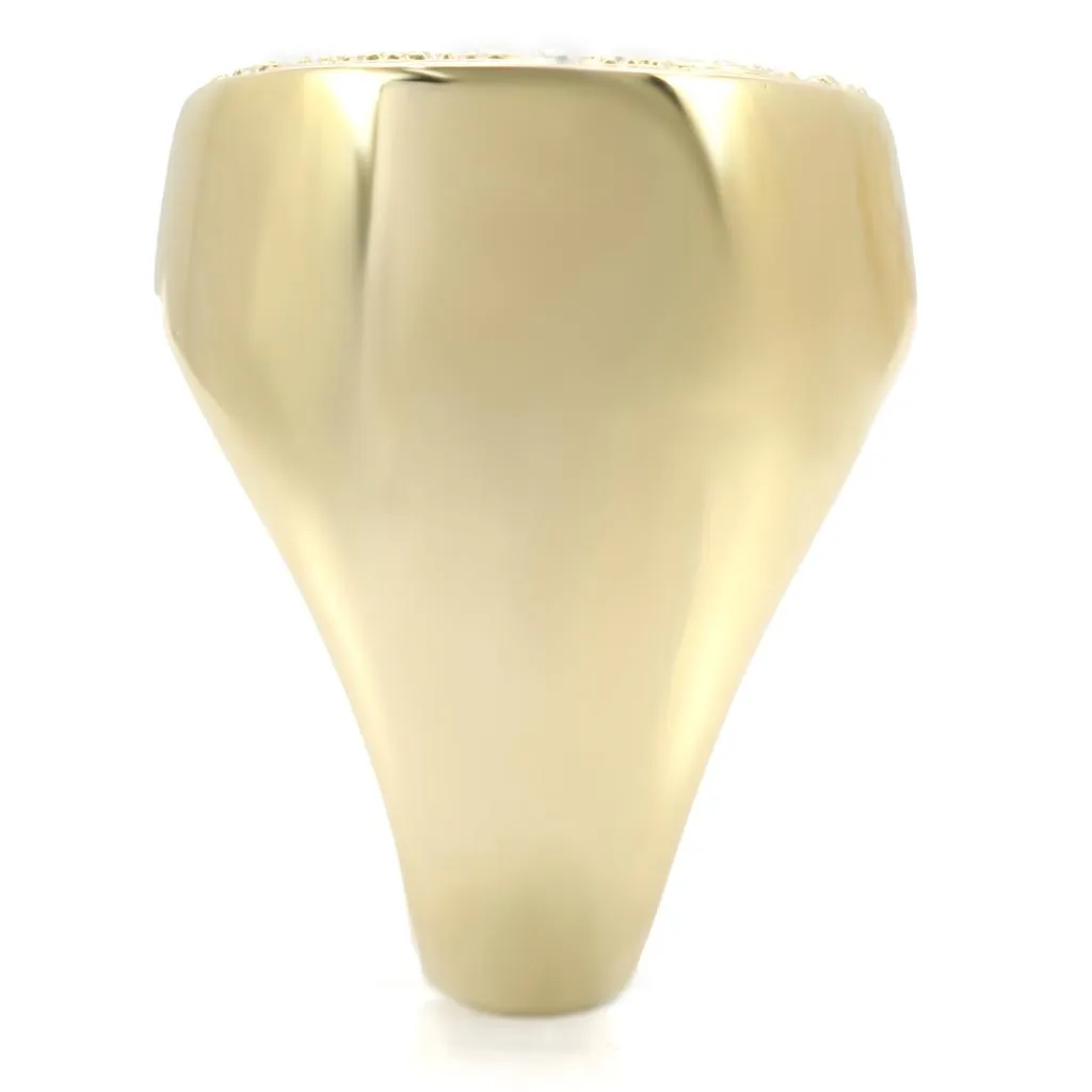 LOVCIA Elegant Gold-Plated Brass Ring with Clear Top-Grade Crystal
