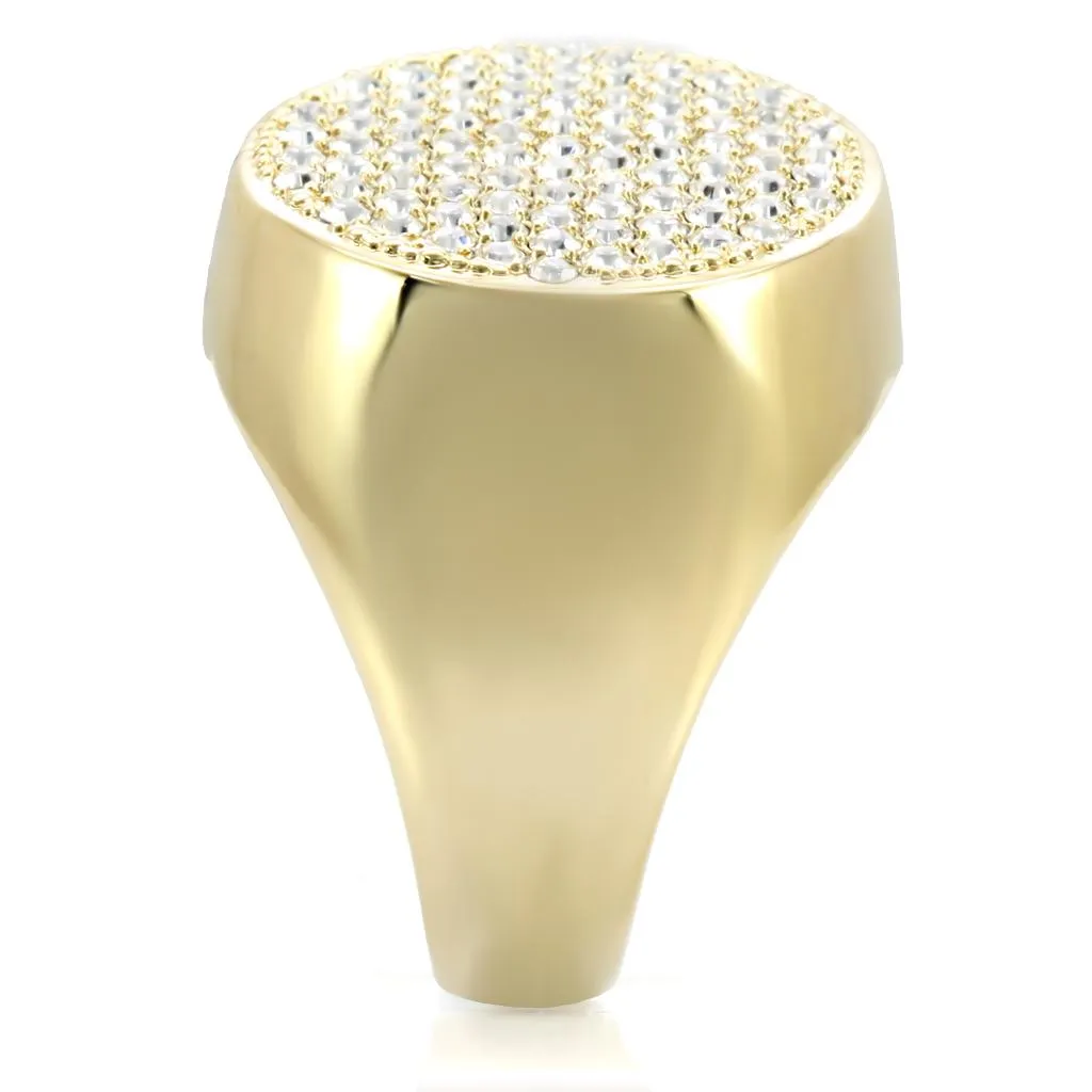 LOVCIA Elegant Gold-Plated Brass Ring with Clear Top-Grade Crystal