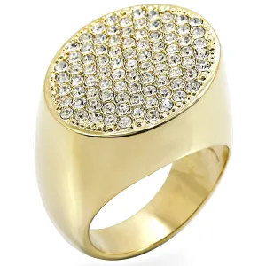 LOVCIA Elegant Gold-Plated Brass Ring with Clear Top-Grade Crystal