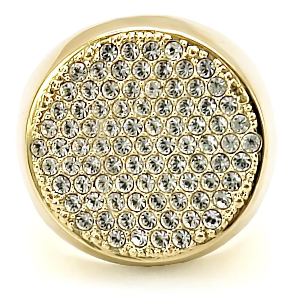 LOVCIA Elegant Gold-Plated Brass Ring with Clear Top-Grade Crystal