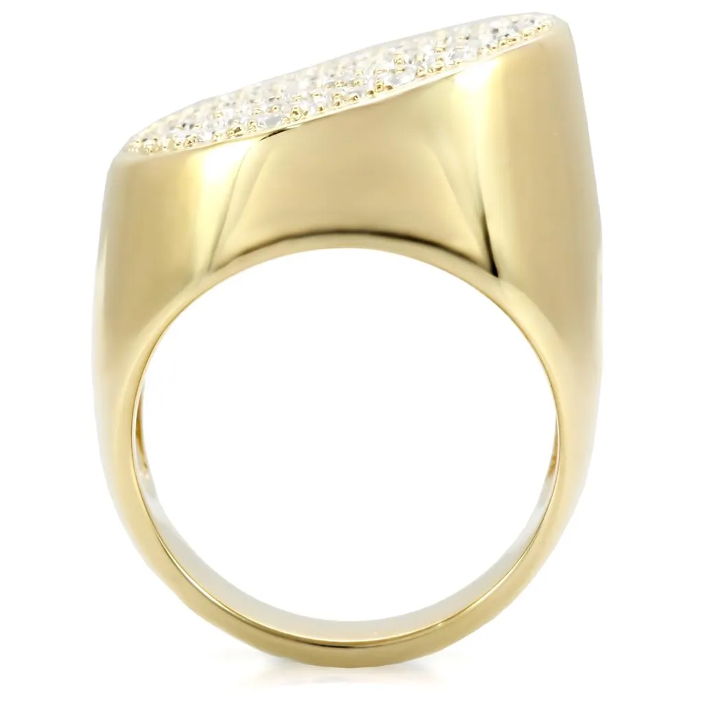LOVCIA Elegant Gold-Plated Brass Ring with Clear Top-Grade Crystal