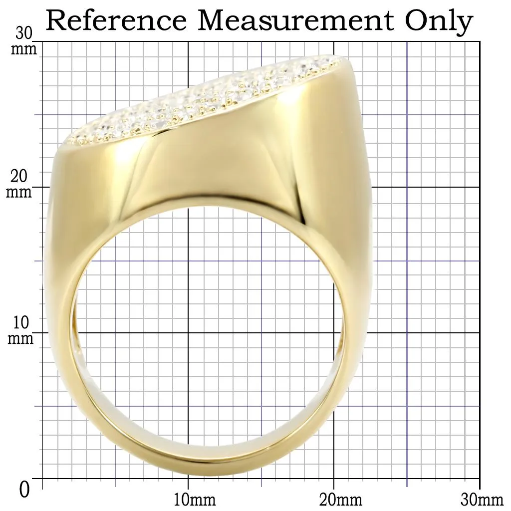 LOVCIA Elegant Gold-Plated Brass Ring with Clear Top-Grade Crystal