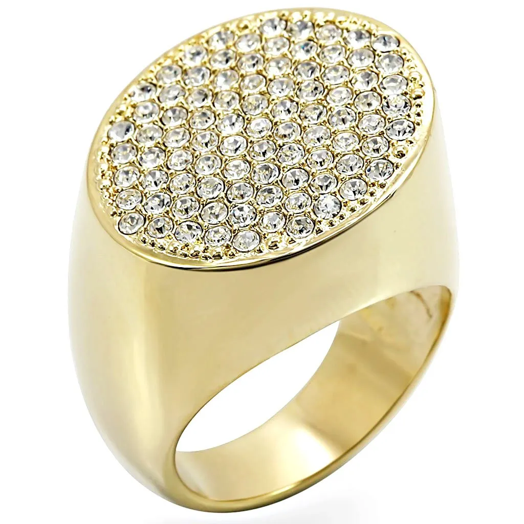 LOVCIA Elegant Gold-Plated Brass Ring with Clear Top-Grade Crystal