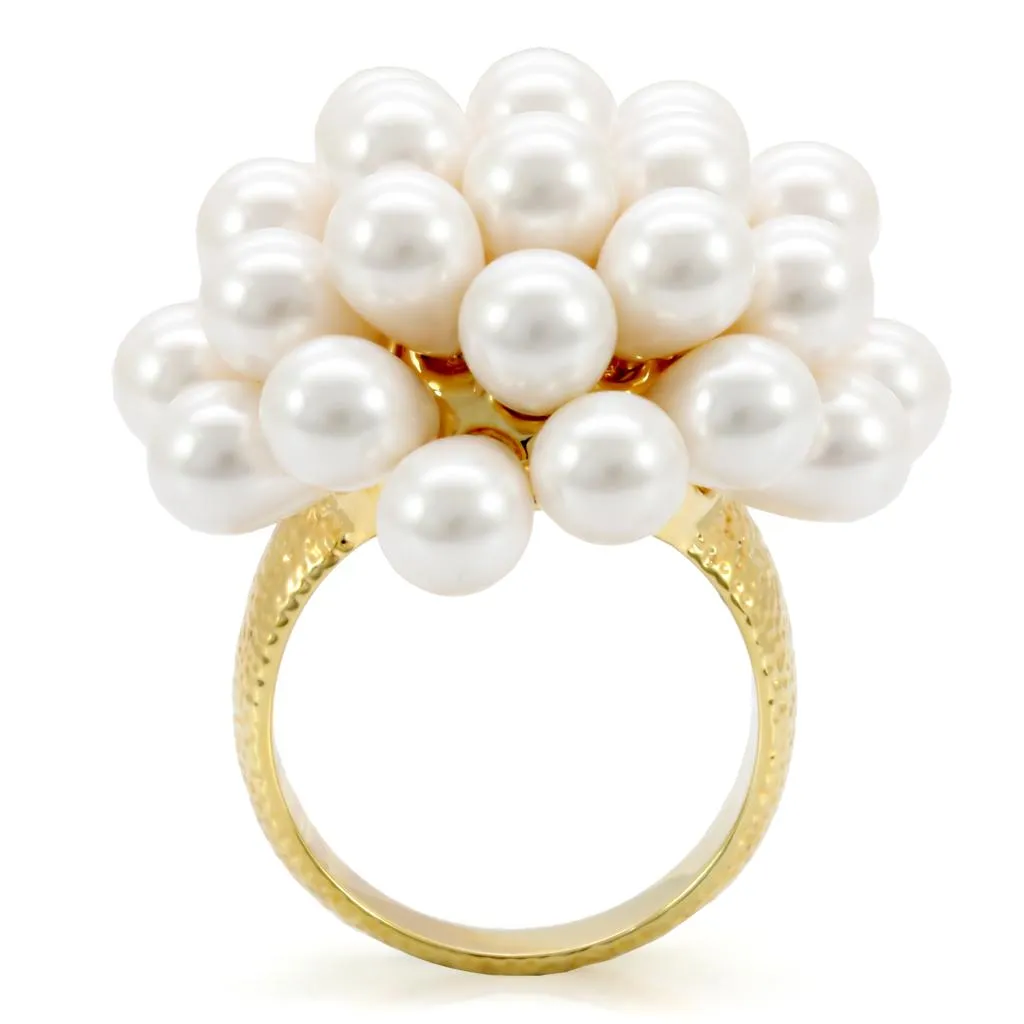 LOVCIA Elegant Gold-Plated Brass Ring with White Synthetic Gemstone