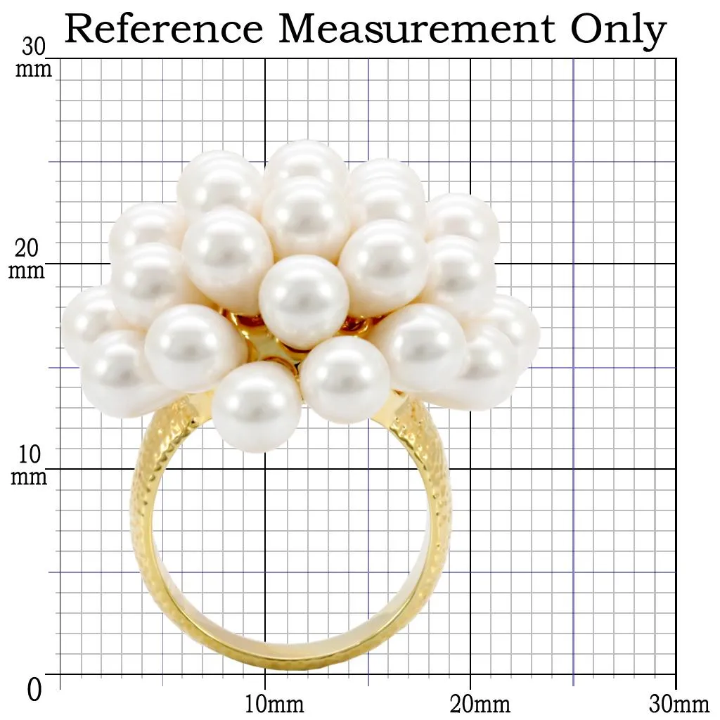 LOVCIA Elegant Gold-Plated Brass Ring with White Synthetic Gemstone