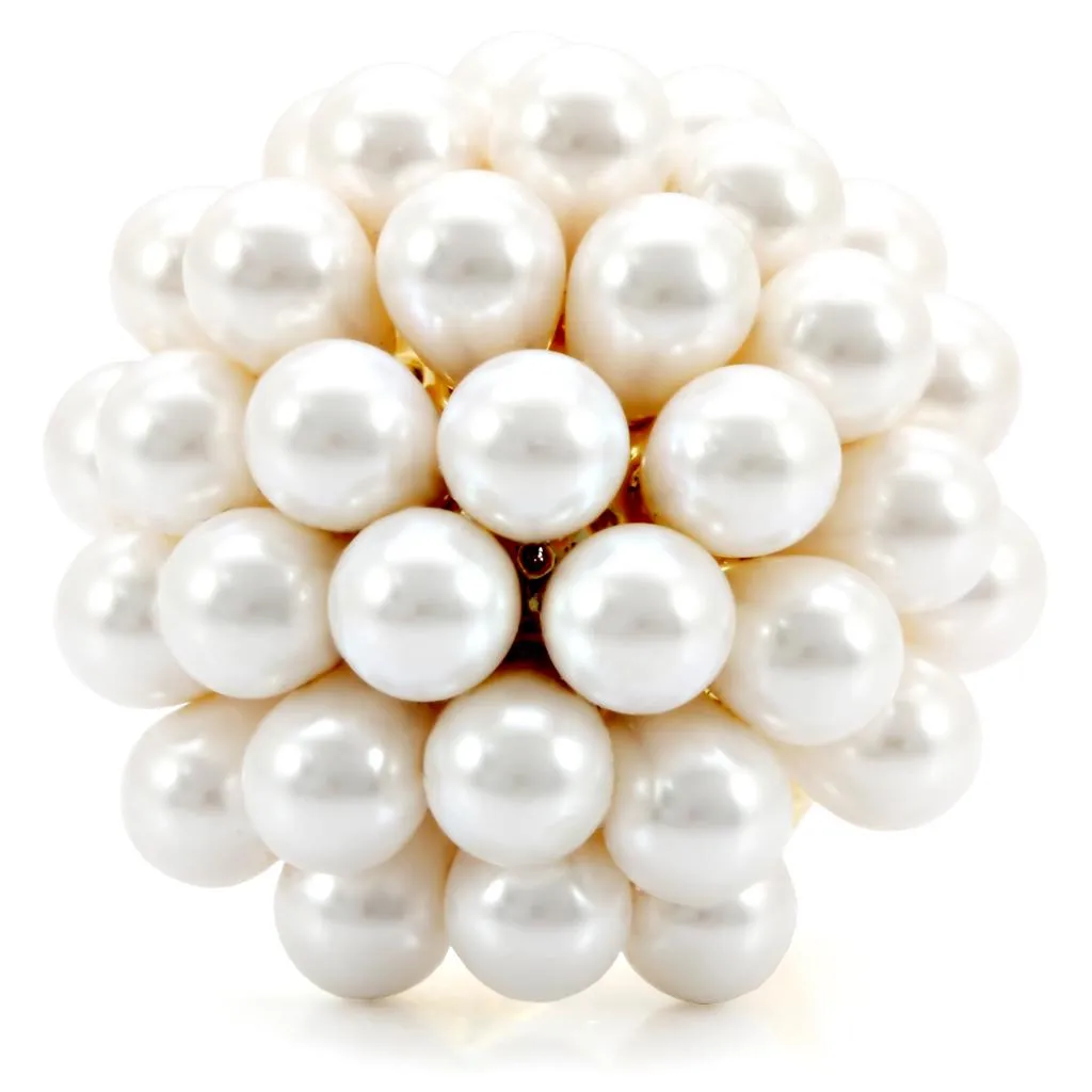 LOVCIA Elegant Gold-Plated Brass Ring with White Synthetic Gemstone
