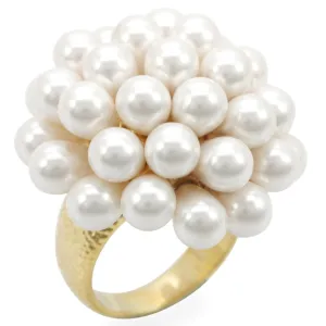 LOVCIA Elegant Gold-Plated Brass Ring with White Synthetic Gemstone