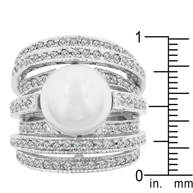 LOVCIA Elegant Rhodium-Plated Pearl Ring
