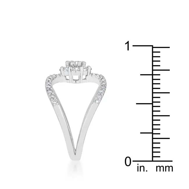 LOVCIA Floral Wrap Ring with 0.4ct CZ and Rhodium Finish