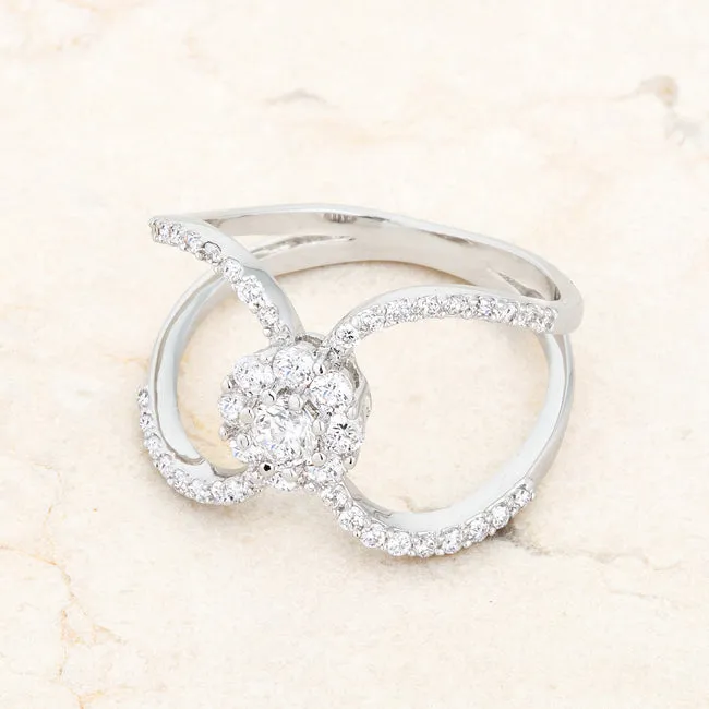 LOVCIA Floral Wrap Ring with 0.4ct CZ and Rhodium Finish