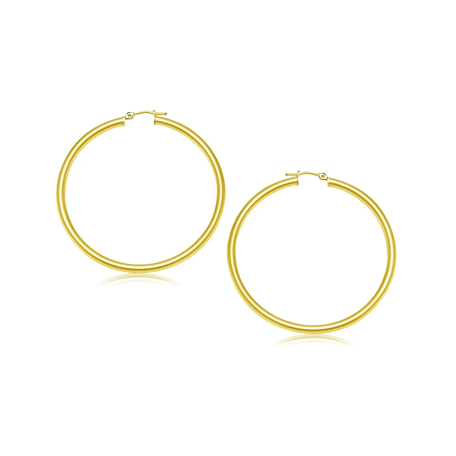 LOVCIA Luxury Classic 10K Yellow Gold Hoop Earrings with Snap Lock (3mm Width, 25mm Diameter)