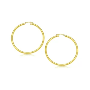 LOVCIA Luxury Classic 10K Yellow Gold Hoop Earrings with Snap Lock (3mm Width, 25mm Diameter)