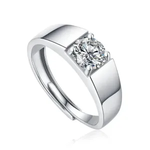 LOVCIA Men Round Moissanite CZ Geometry 925 Sterling Silver Adjustable Ring