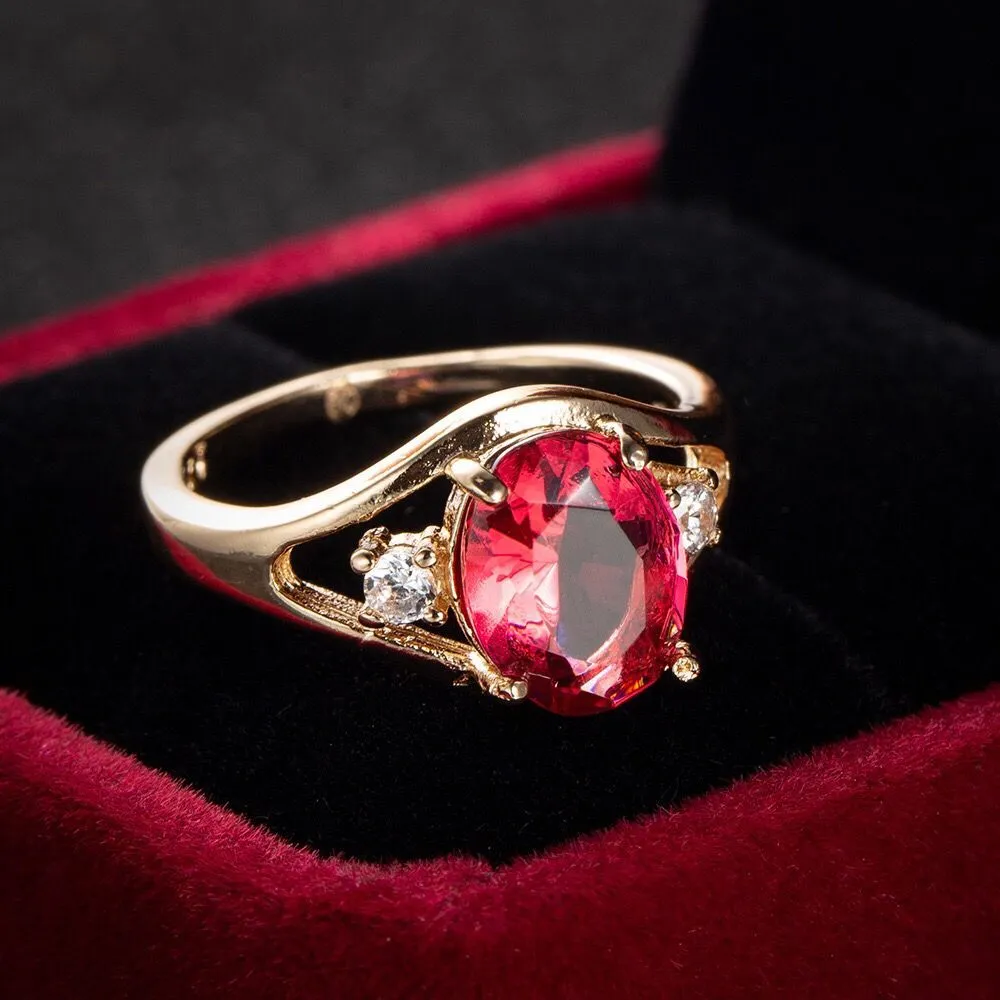 Luxurious Red Ruby Gemstone Ring Women's Engagement Jewelry