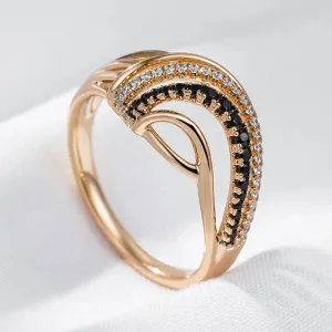 Luxury Marvelous Filled 14K Rose Gold Hollow Black White AAA  Zircon Diamonds Ring - Ethnic Wedding Fine Jewelry