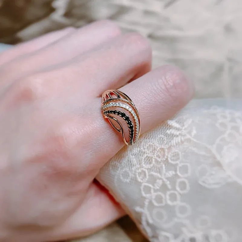 Luxury Marvelous Filled 14K Rose Gold Hollow Black White AAA  Zircon Diamonds Ring - Ethnic Wedding Fine Jewelry