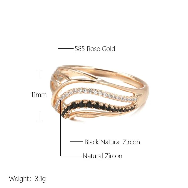Luxury Marvelous Filled 14K Rose Gold Hollow Black White AAA  Zircon Diamonds Ring - Ethnic Wedding Fine Jewelry