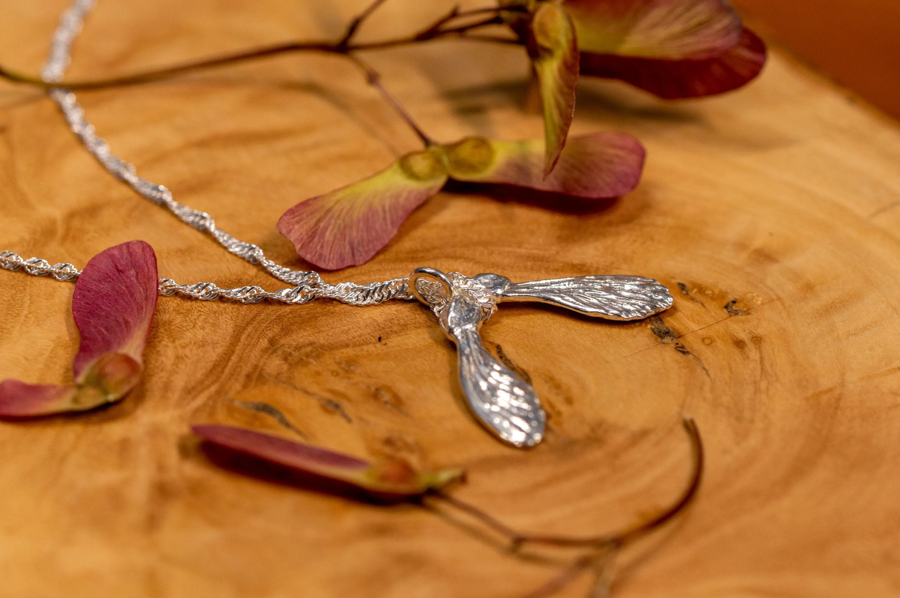 Maple seed sterling silver necklace