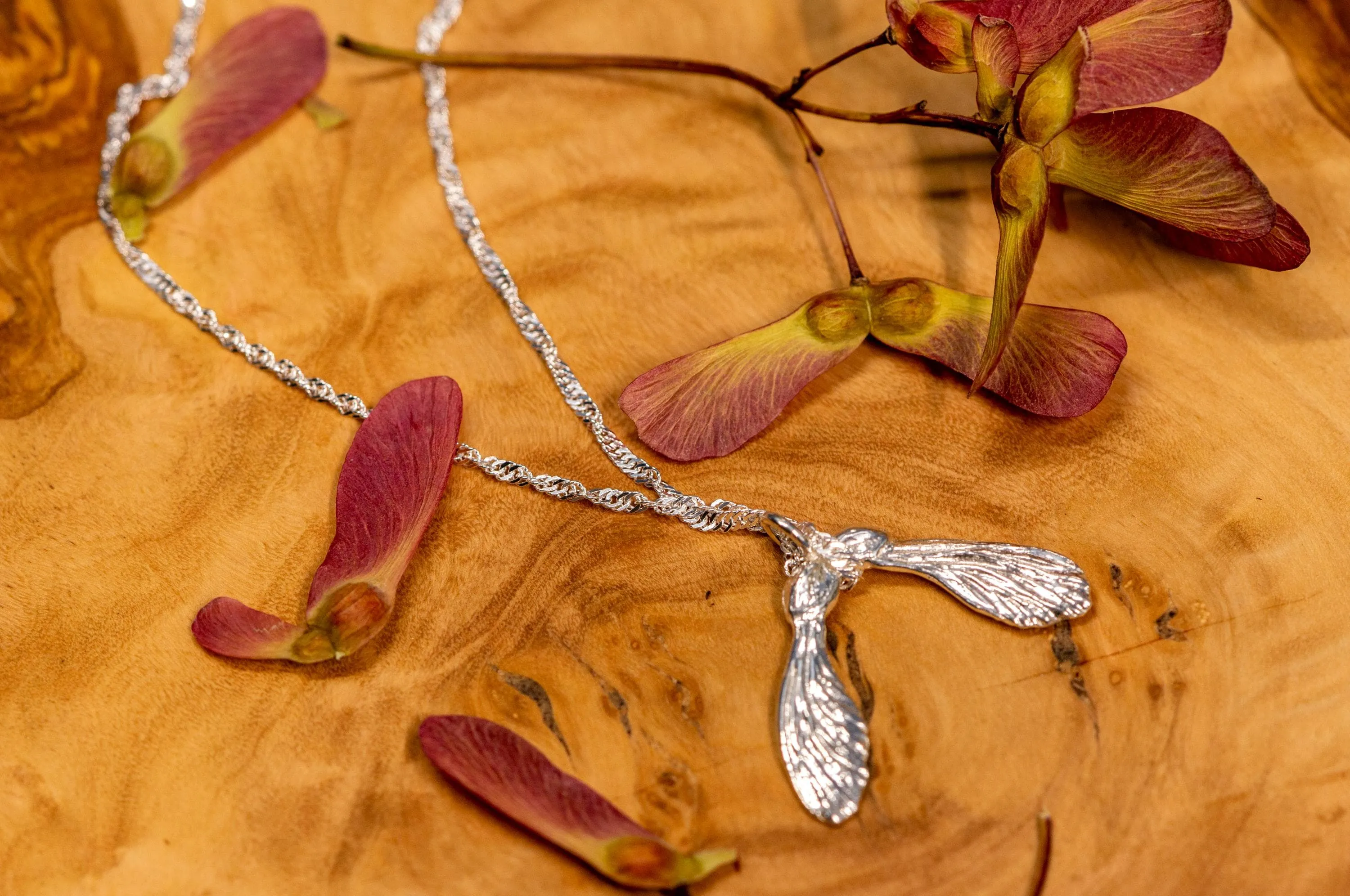 Maple seed sterling silver necklace
