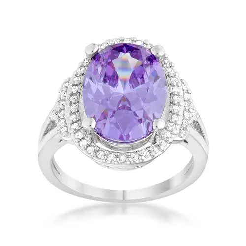 Melanie 5.95ct Amethyst CZ Rhodium Cocktail Ring