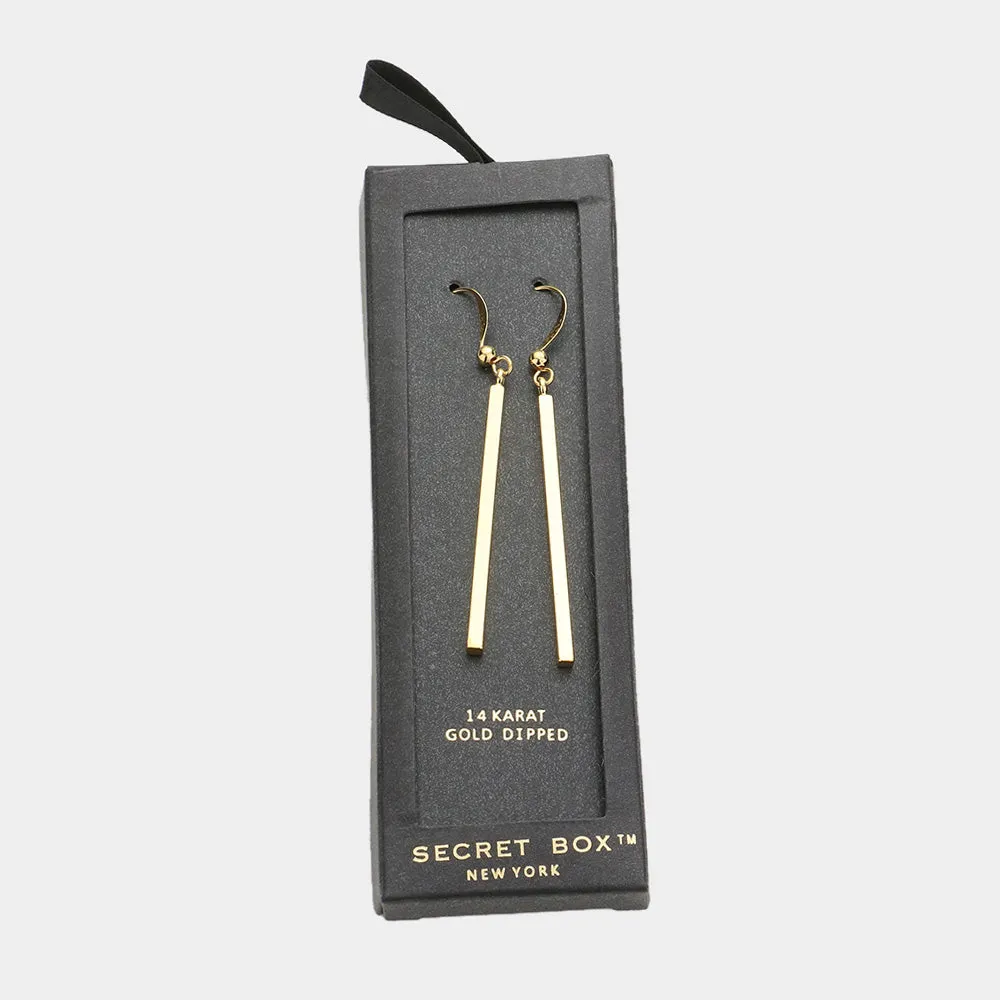 Minimal Vertical Bar Rectangle Drop Earrings - Gold Dipped