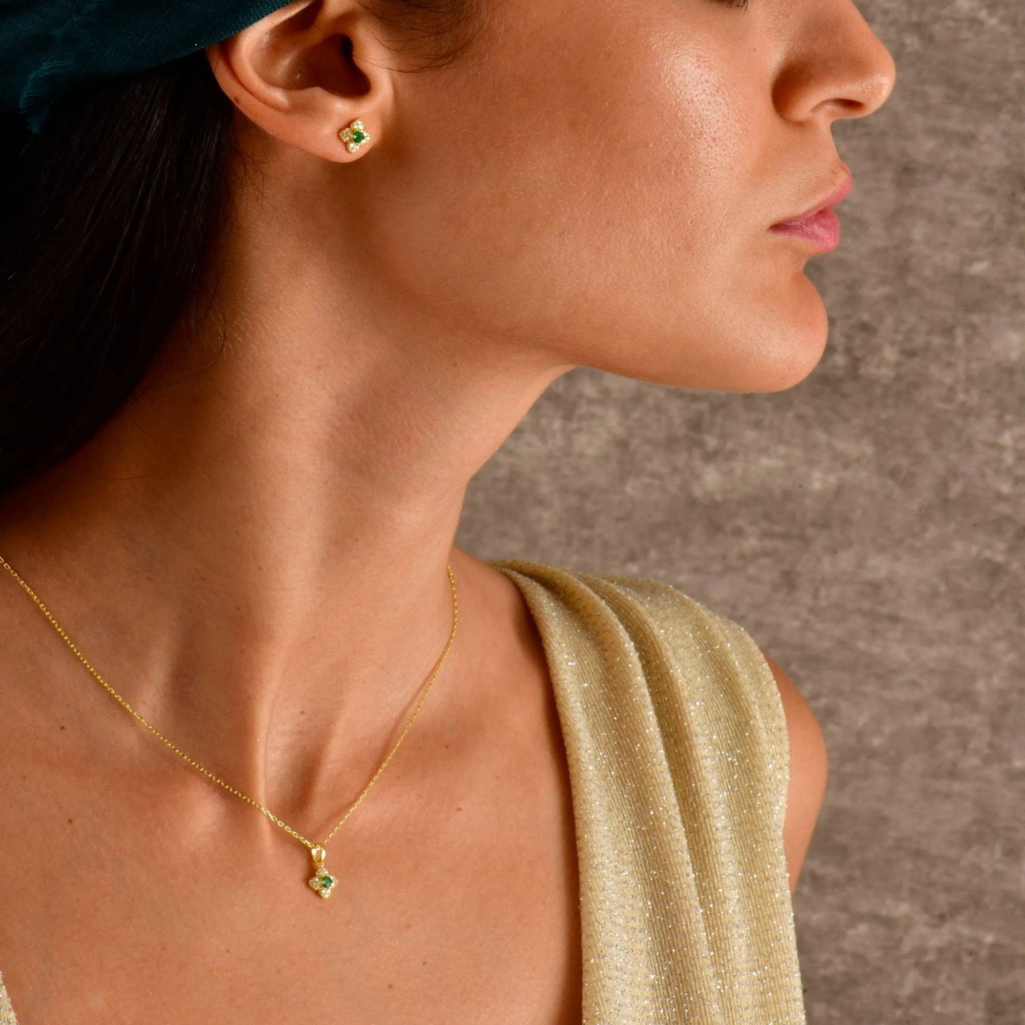 Minimalist Emerald Flower Stud Earrings