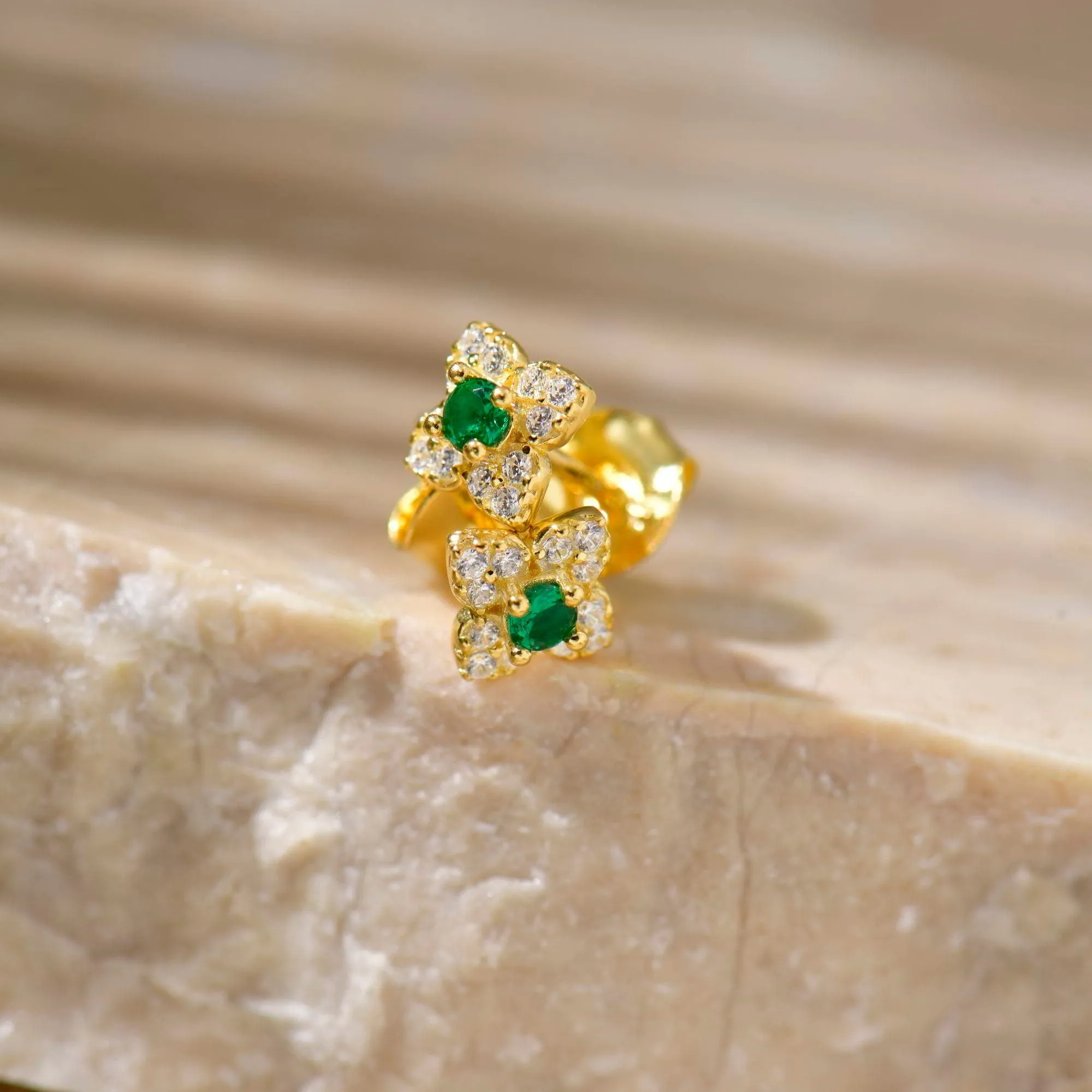 Minimalist Emerald Flower Stud Earrings