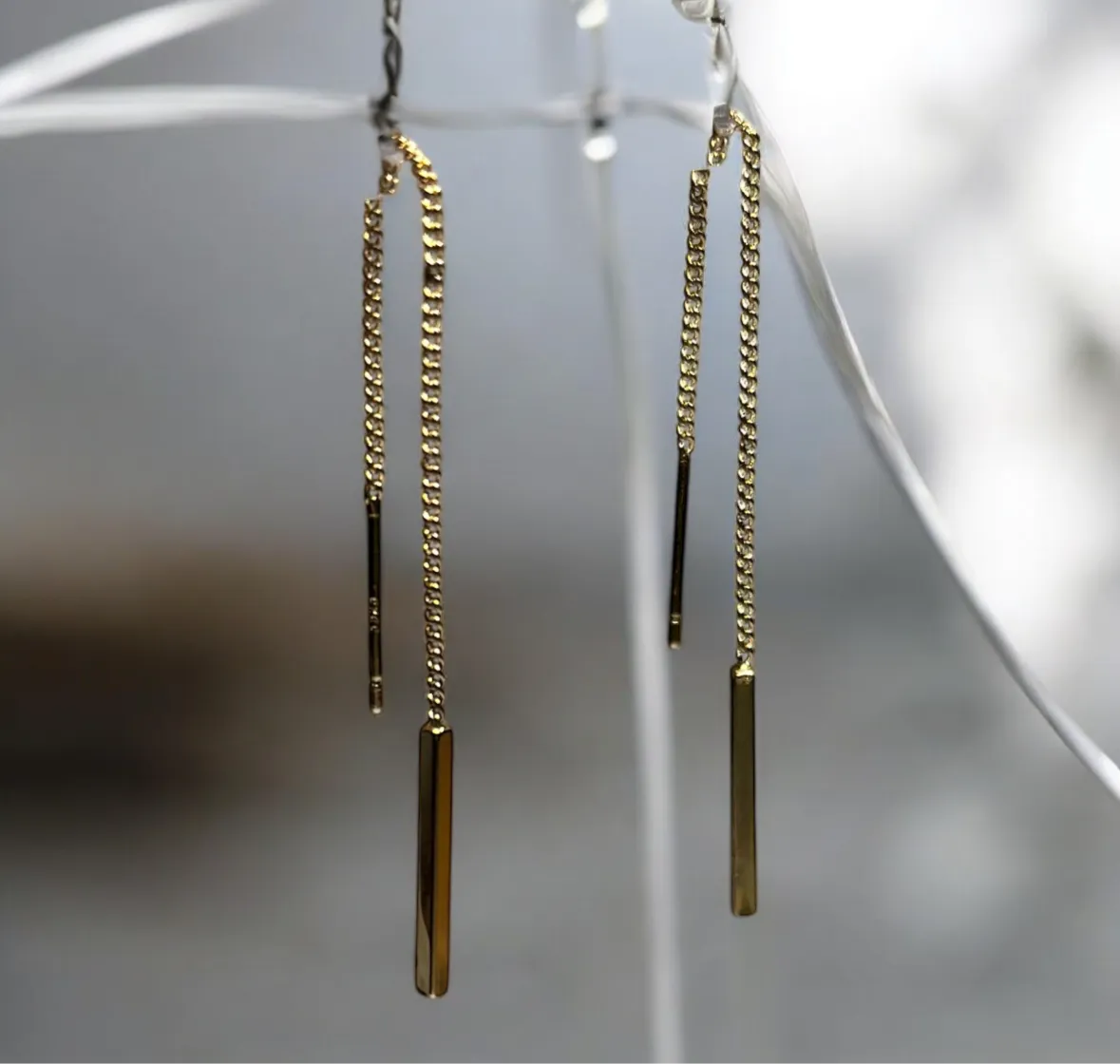 Minimalist - Golden bar dangle threader earrings | chain dangle earrings | minimalist elegant statement earrings | cute kawaii earrings