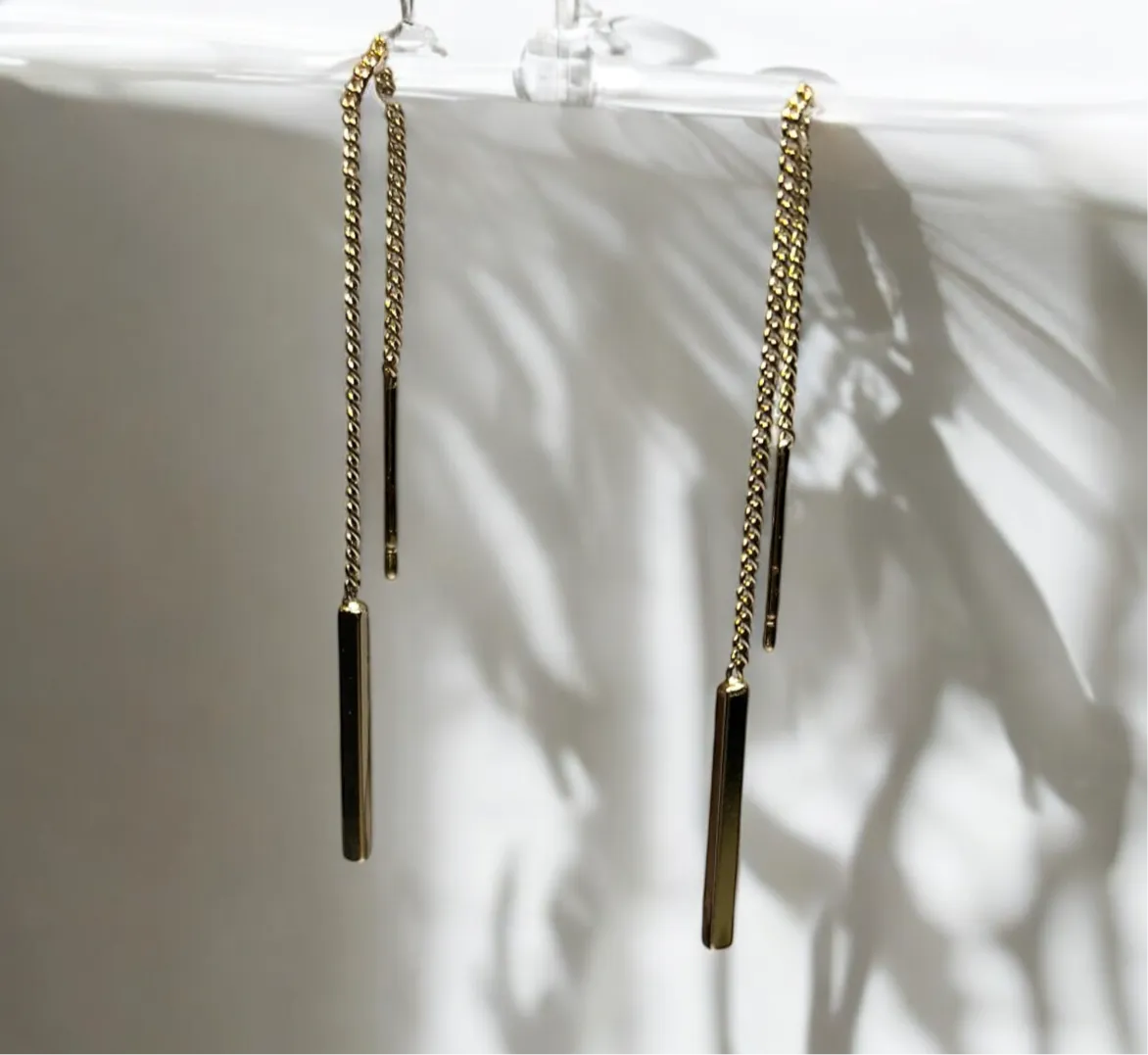 Minimalist - Golden bar dangle threader earrings | chain dangle earrings | minimalist elegant statement earrings | cute kawaii earrings