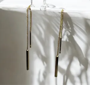 Minimalist - Golden bar dangle threader earrings | chain dangle earrings | minimalist elegant statement earrings | cute kawaii earrings