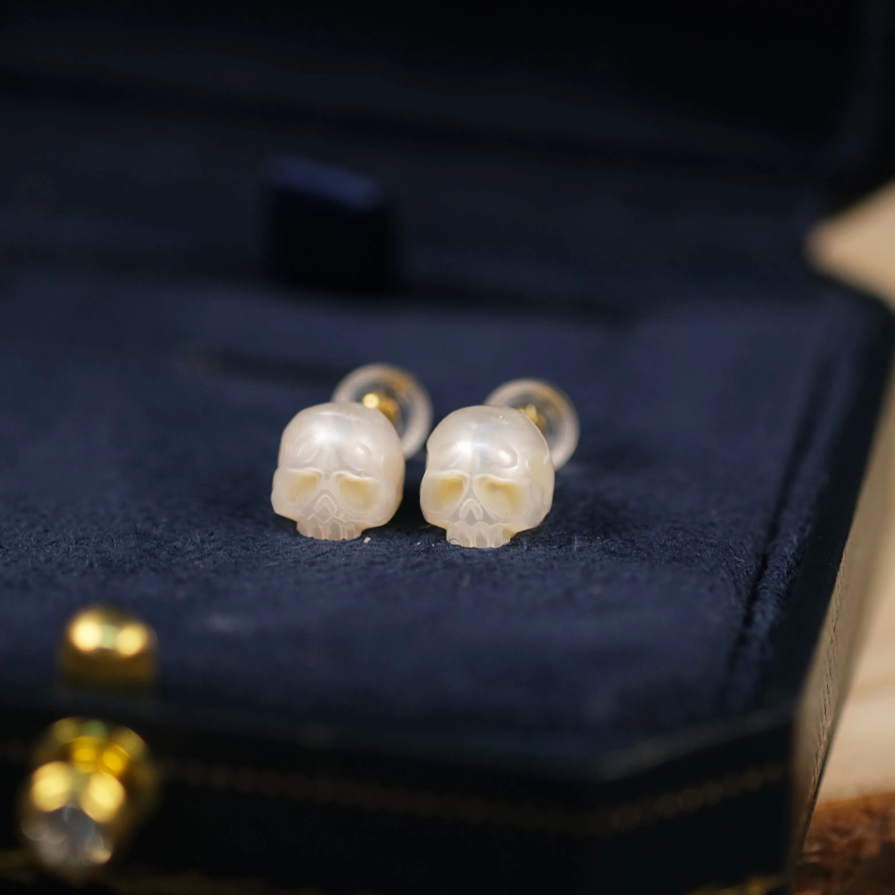 Minimalist Pearl Cranium Stud Earrings