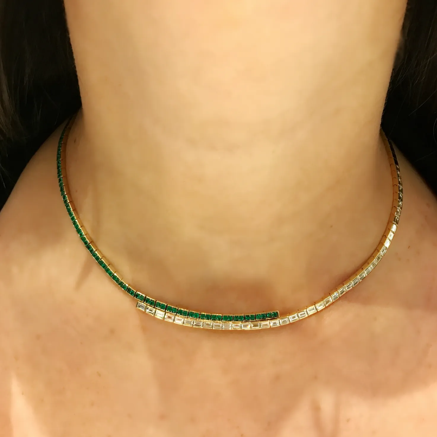Modern Deco Diamond and Emerald Choker