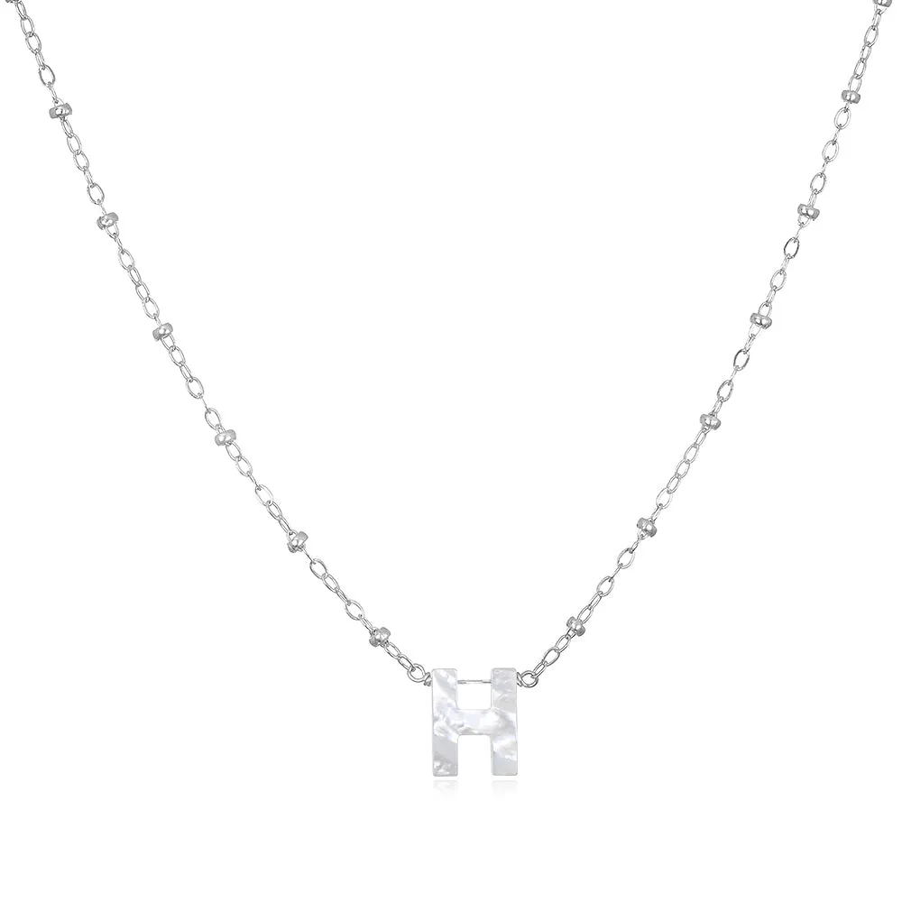 Mother of Pearl Initial Necklace-silver