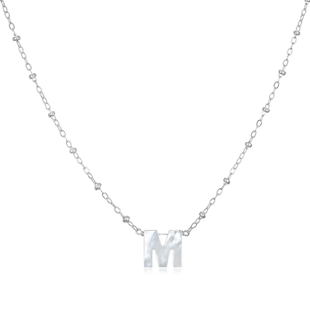 Mother of Pearl Initial Necklace-silver