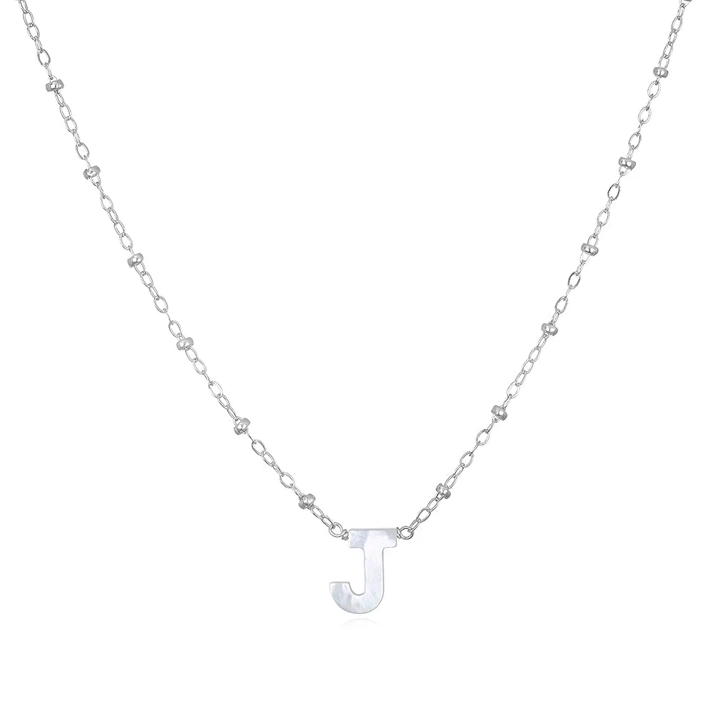 Mother of Pearl Initial Necklace-silver