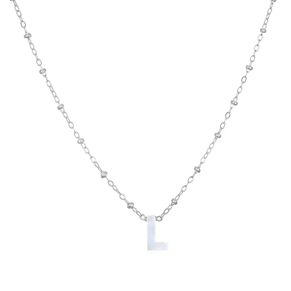 Mother of Pearl Initial Necklace-silver