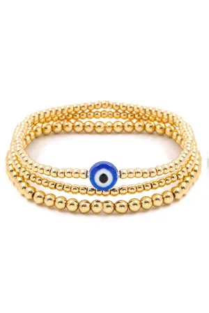 Multi Beaded Evil Eye Bracelet Set Navy