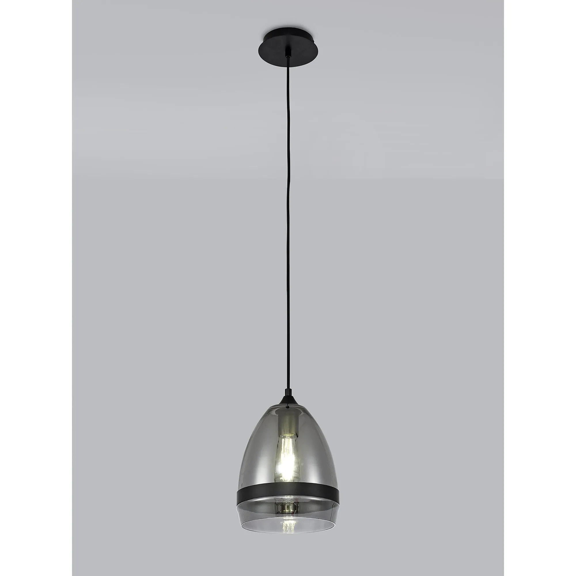 Nelson Lighting NL84859 Kane Pendant 20cm Cone Matt Black & Smoke