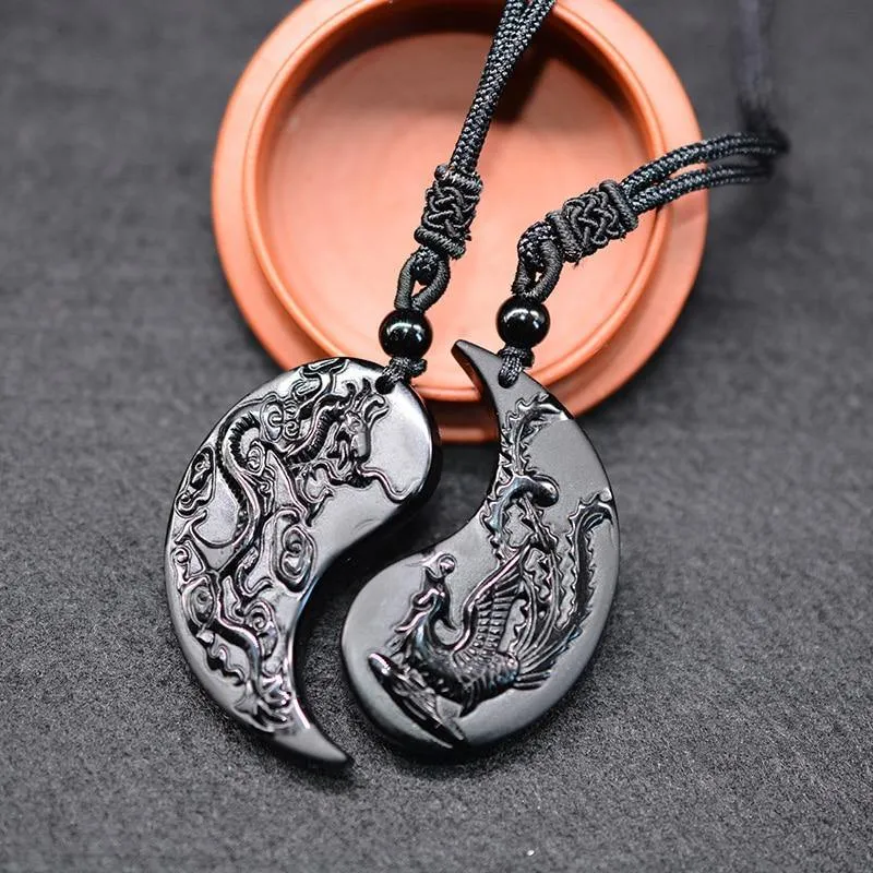 Obsidian Dragon & Phoenix Couple Necklaces