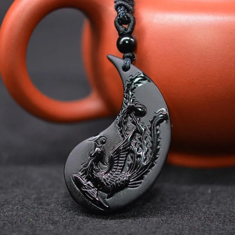 Obsidian Dragon & Phoenix Couple Necklaces
