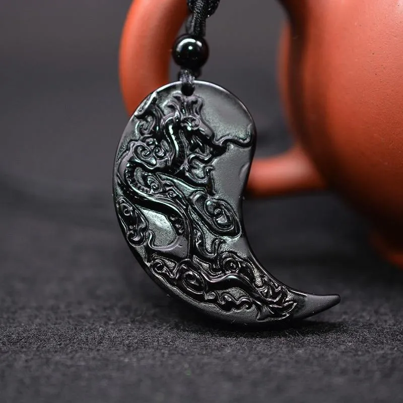Obsidian Dragon & Phoenix Couple Necklaces